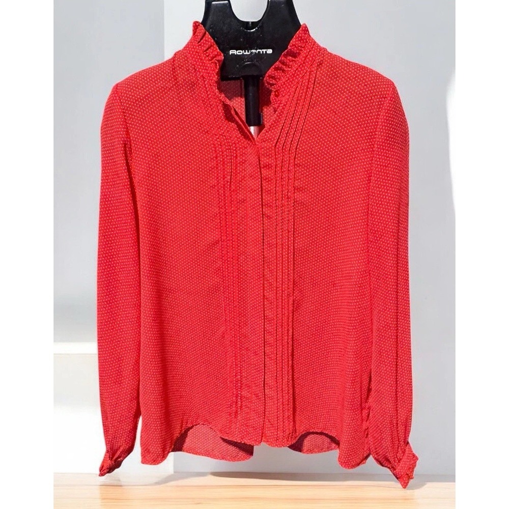 Jasmine & Juliana Red White Polka Dot Button Down Long Ruffle Sleeve Shirt Sz M